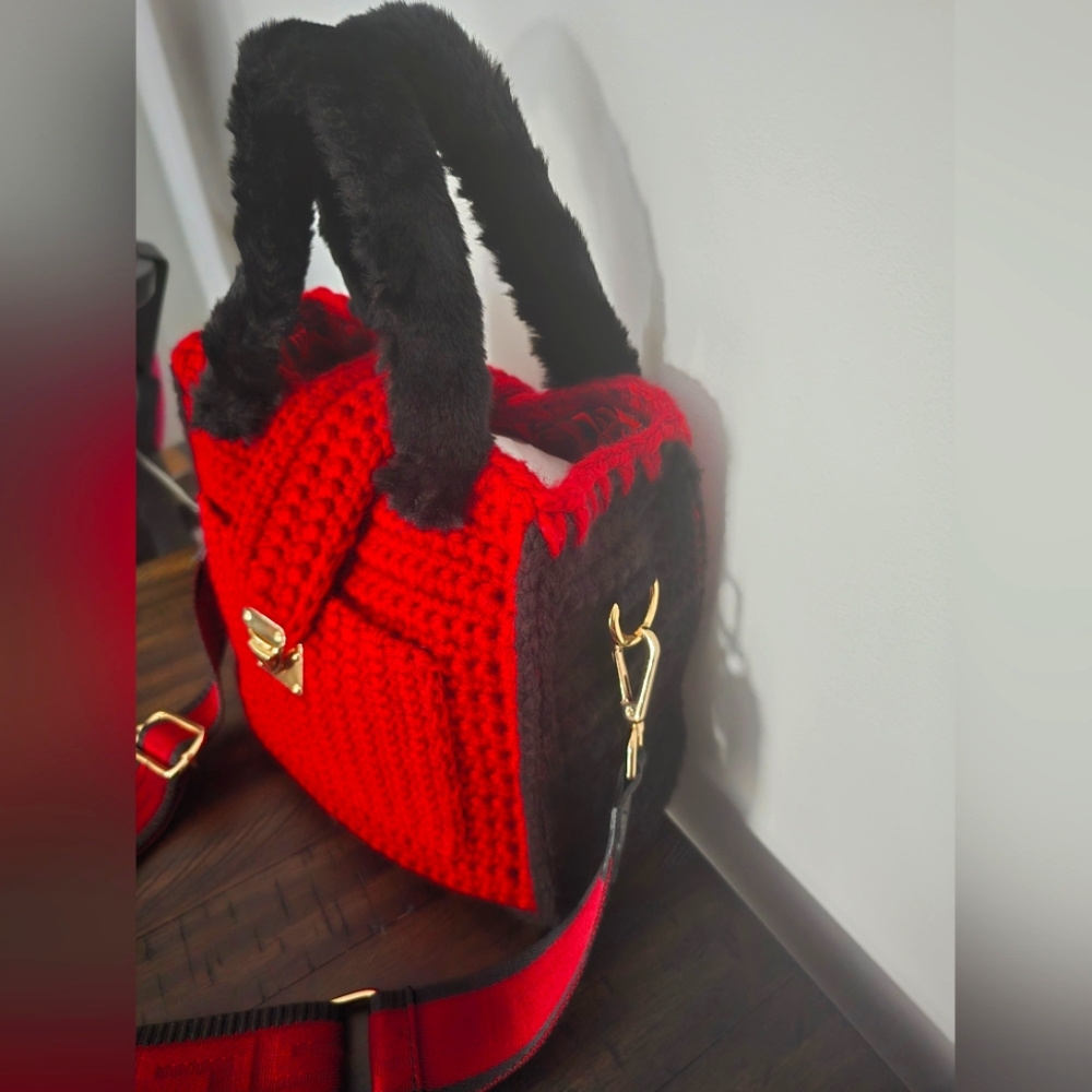 Handcrafted Red Shoulder Bag with Metallic Accents